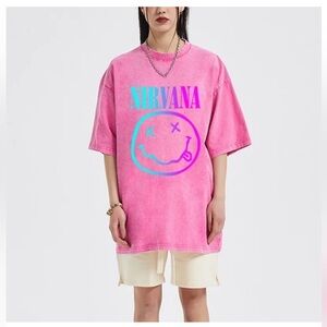 Nirvana Shirt S Smiley Face Pink